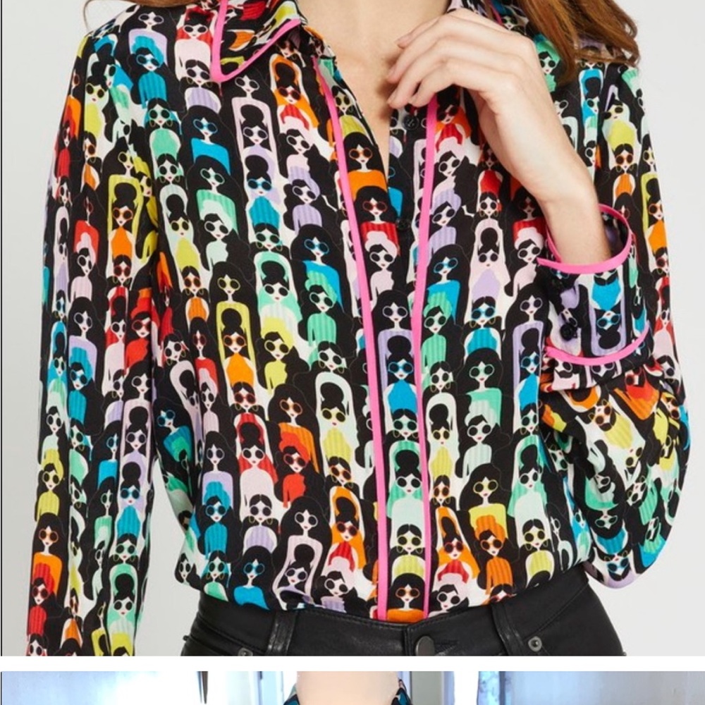 Alice + Olivia Willa Stace Face Button Down Blouse Sz M